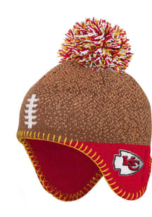 Kansas City Chiefs Football Head Baby Knit Hat - Brown