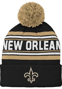 New Orleans Saints Black Jacquard Cuff Pom Youth Knit Hat