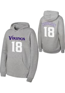 Justin Jefferson Outer Stuff Minnesota Vikings Youth NN Long Sleeve Player Hoodie Grey
