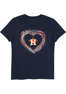 Houston Astros Girls Navy Blue Heart Shot Short Sleeve T-Shirt