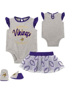 Minnesota Vikings Infant Girls Grey All Dolled Up Set Top and Bottom