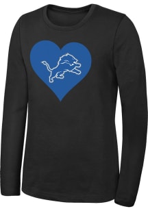 Detroit Lions Girls Black Heart Long Sleeve T-shirt