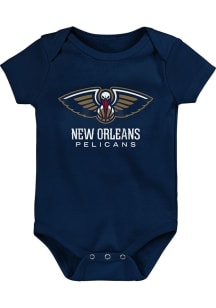 New Orleans Pelicans Baby Navy Blue Primary Logo Designed Short Sleeve One Piece