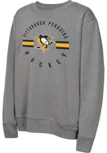 Pittsburgh Penguins Youth Grey Power Stripes Long Sleeve Crew Sweatshirt