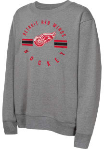 Detroit Red Wings Youth Grey Power Stripes Long Sleeve Crew Sweatshirt