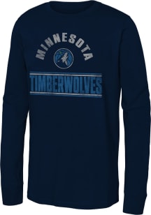 Minnesota Timberwolves Boys Navy Blue Double Bar Long Sleeve T-Shirt
