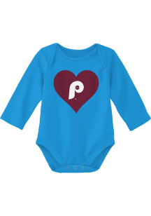 Philadelphia Phillies Baby Light Blue Retro Heart LS Tops LS One Piece