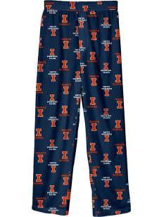 Illinois Fighting Illini Youth Navy Blue All Over Logo Printed Sleep Pants