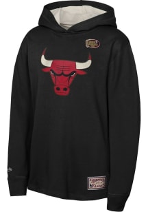 Mitchell and Ness Chicago Bulls Youth Black Thermal Wordmark Long Sleeve Hoodie