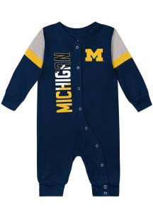 Michigan Wolverines Baby Blue Play Hard Long Sleeve One Piece