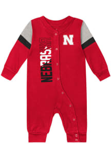 Nebraska Cornhuskers Baby Red Play Hard Long Sleeve One Piece