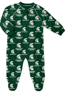 Michigan State Spartans Baby Green All Over Team Graphic Loungewear One Piece Pajamas