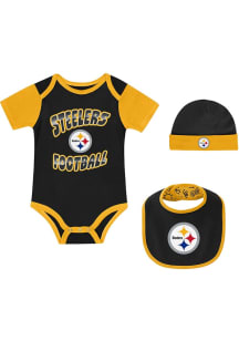 Pittsburgh Steelers Baby Black Tag Team Set One Piece with Bib