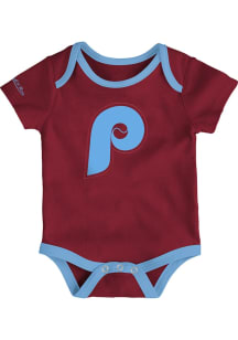 Mitchell and Ness Philadelphia Phillies Baby Red Over Time Limit Short Sleeve One Piece