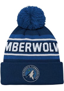 Minnesota Timberwolves Navy Blue Wordmark Jacquard Cuff Pom Youth Knit Hat