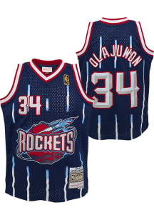 Hakeem Olajuwon  Mitchell and Ness Houston Rockets Youth Swingman Road Navy Blue Basketball Jersey