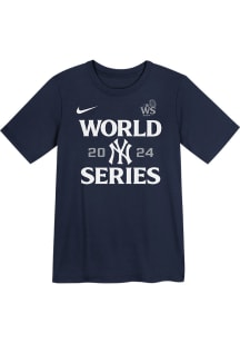 Nike New York Yankees Boys Navy Blue 2024 World Series Participant Authentic Coll Short Sleeve T-S..