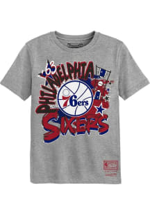 Mitchell and Ness Philadelphia 76ers Boys Grey Play By Play Short Sleeve T-Shirt