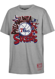 Mitchell and Ness Philadelphia 76ers Youth Grey Play By Play Short Sleeve T-Shirt