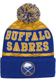 Buffalo Sabres Blue Puck Pattern Cuffed Pom Youth Knit Hat