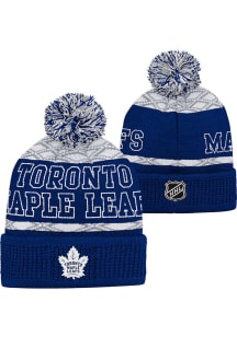 Toronto Maple Leafs Blue Puck Pattern Cuffed Pom Youth Knit Hat