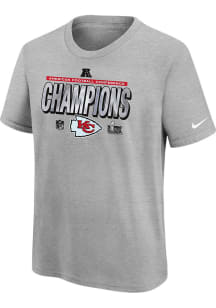 Nike Kansas City Chiefs Youth Grey 2024 Conference Champions LR Trophy Collection Short Sleeve T-S..