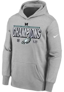 Nike Philadelphia Eagles Youth Grey LR Trophy Collection 2024 Conference Champions Long Sleeve Hoo..