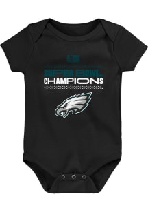 Philadelphia Eagles Baby Black 2024 Super Bowl Champions Stack Short Sleeve One Piece