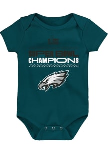 Philadelphia Eagles Baby Teal 2024 Super Bowl Champions Stack Short Sleeve One Piece