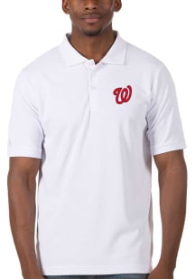 Antigua Washington Nationals Mens White Legacy Pique Short Sleeve Polo