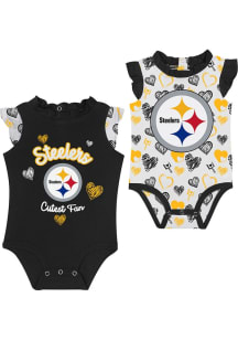 Pittsburgh Steelers Baby Black Happy Hearts Set One Piece