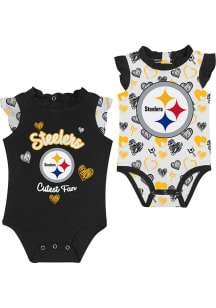 Pittsburgh Steelers Baby Black Happy Hearts Design Set One Piece