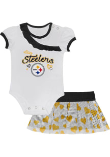 Pittsburgh Steelers Infant Girls White Love My Team Set Top and Bottom