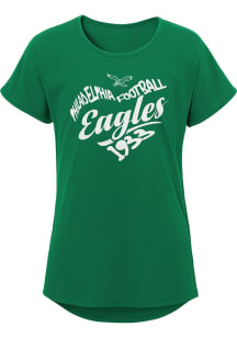 Philadelphia Eagles Girls Kelly Green Retro Script Heart Short Sleeve Tee