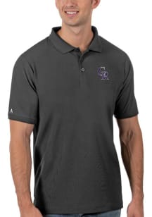 Antigua Colorado Rockies Mens Grey Legacy Pique Short Sleeve Polo