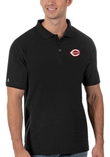 Antigua Cincinnati Reds Mens Black Legacy Pique Short Sleeve Polo