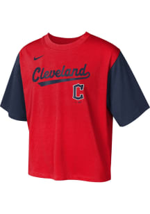 Nike Cleveland Guardians Girls Red Nike Wordmark Script Short Sleeve Fashion T-Shirt