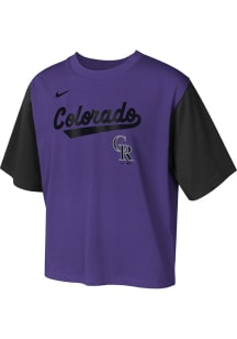 Nike Colorado Rockies Girls Purple Nike Wordmark Script Short Sleeve Fashion T-Shirt