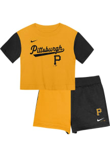 Nike Pittsburgh Pirates Girls Gold Nike Wordmark Script Set Top and Bottom