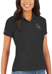 Antigua Colorado Rockies Womens Black Legacy Pique Short Sleeve Polo Shirt
