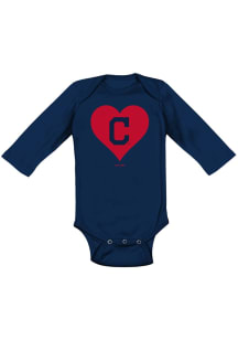 Cleveland Guardians Baby Navy Blue Heart LS Tops LS One Piece