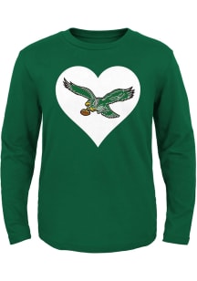 Philadelphia Eagles Girls Kelly Green Retro Heart Long Sleeve T-Shirt