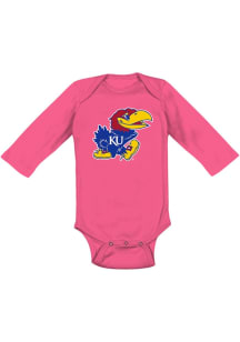 Kansas Jayhawks Baby Pink Mini Jayhawk LS Tops LS One Piece