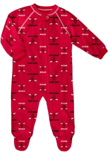 Chicago Bulls Baby Red Raglan Coverall Style Loungewear One Piece Pajamas