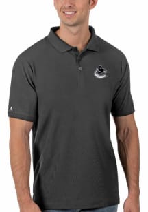 Antigua Vancouver Canucks Mens Grey Legacy Pique Short Sleeve Polo