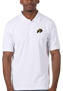 Antigua Colorado Buffaloes Mens White Legacy Pique Short Sleeve Polo