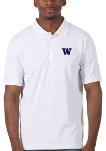 Antigua Washington Huskies Mens White Legacy Pique Short Sleeve Polo