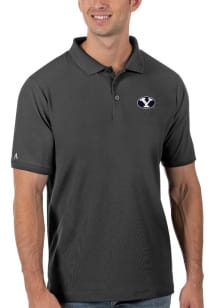 Antigua BYU Cougars Mens Grey Legacy Pique Short Sleeve Polo