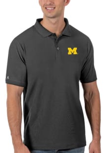 Antigua Michigan Wolverines Mens Grey Legacy Pique Short Sleeve Polo
