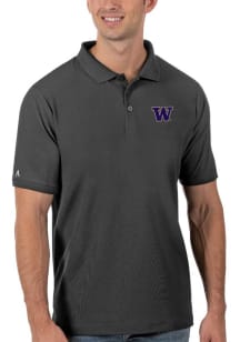Antigua Washington Huskies Mens Grey Legacy Pique Short Sleeve Polo